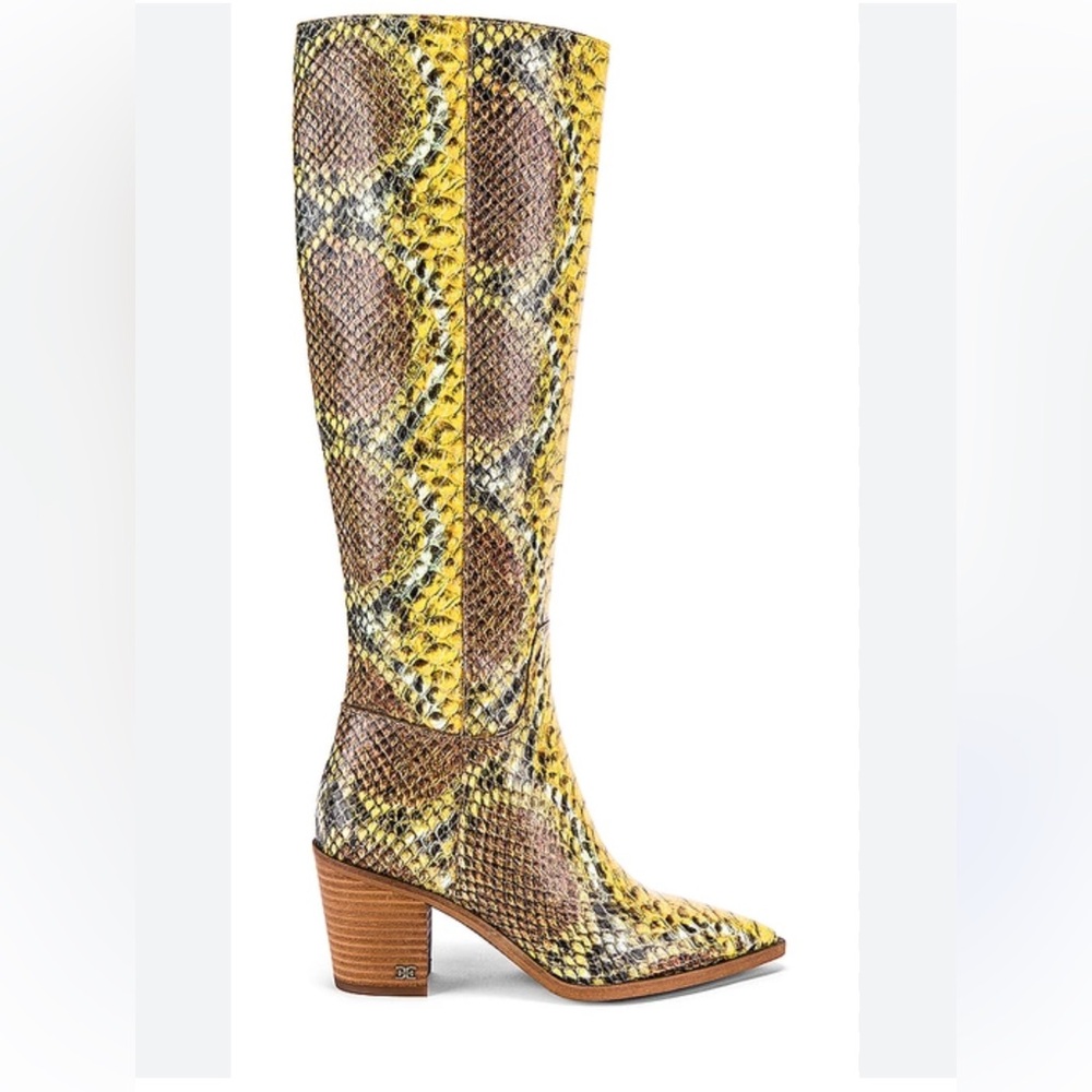 SAM EDELMAN LINDSEY KNEE HIGH YELLOW SNAKESKIN COWBOY BOOT
